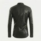 Men’s Slim Fit Black Leather Shirt – Premium Leather Shirt Jacket