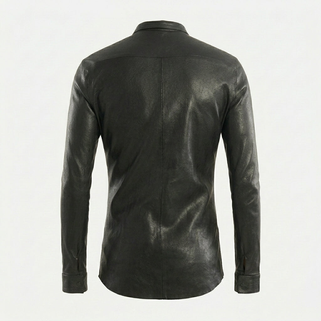 Men’s Slim Fit Black Leather Shirt – Premium Leather Shirt Jacket