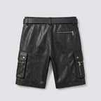 Men’s Black Leather Cargo Utility Shorts – Premium Biker Streetwear Shorts