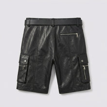 Laden Sie das Bild in den Galerie-Viewer, Men’s Black Leather Cargo Utility Shorts – Premium Biker Streetwear Shorts
