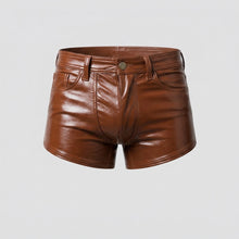 Laden Sie das Bild in den Galerie-Viewer, Men’s Brown Croc Embossed Leather Shorts – Premium Textured Luxury Shorts
