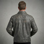 Men’s Harley-Style Black Leather Moto Jacket – Orange & White Racing Stripe Edition