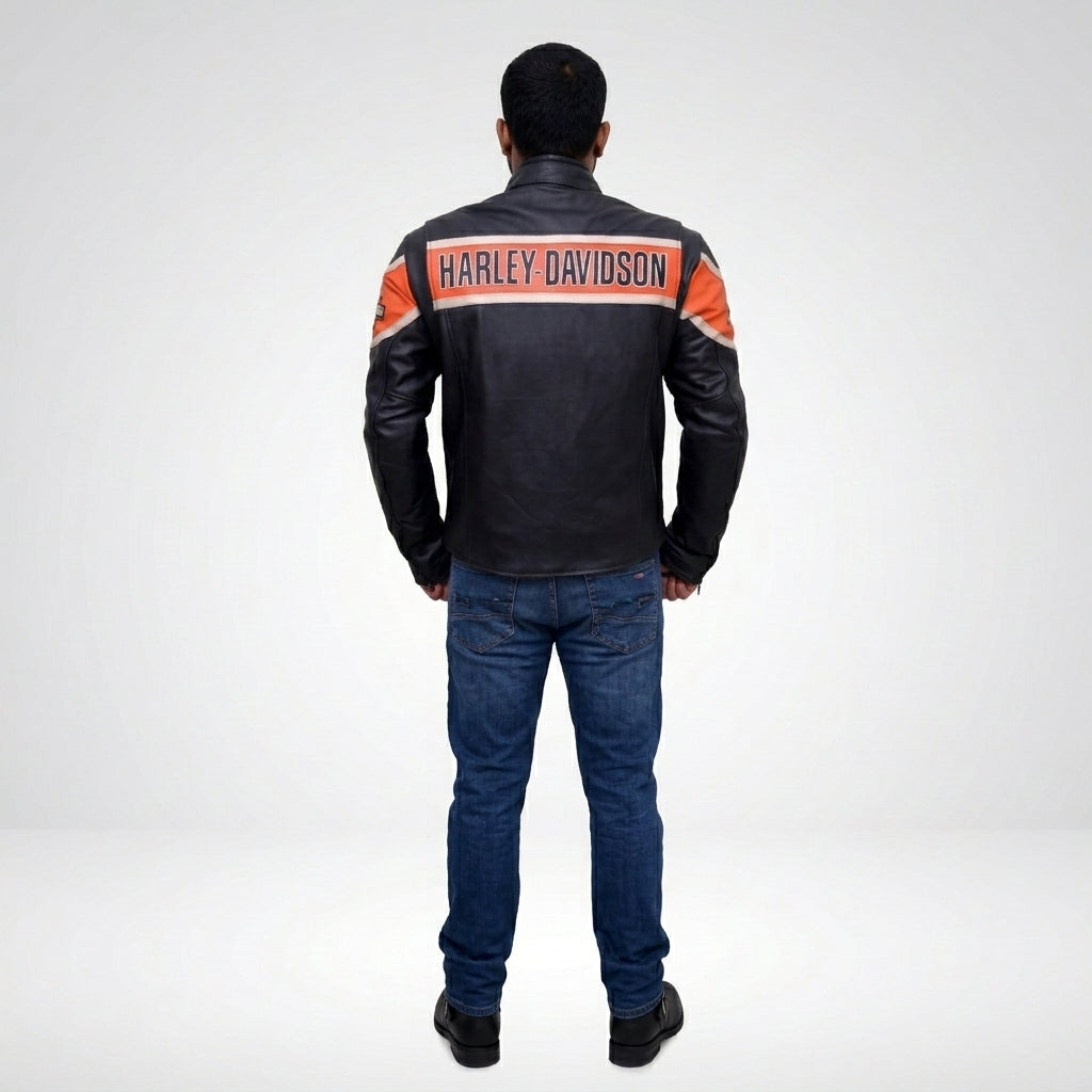Herren-Lederjacke im Harley-Stil, schwarz, im Used-Look – Vintage Heritage Edition