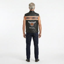 Load image into Gallery viewer, Men’s Black Genuine Leather Motorcycle Vest – Harley davidson-Biker Club Cut
