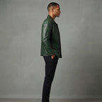 Vintage Green Biker Leather Jacket For Men