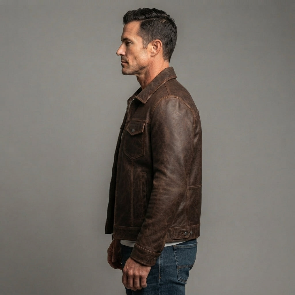 Men's Brown Leather Field Jacket