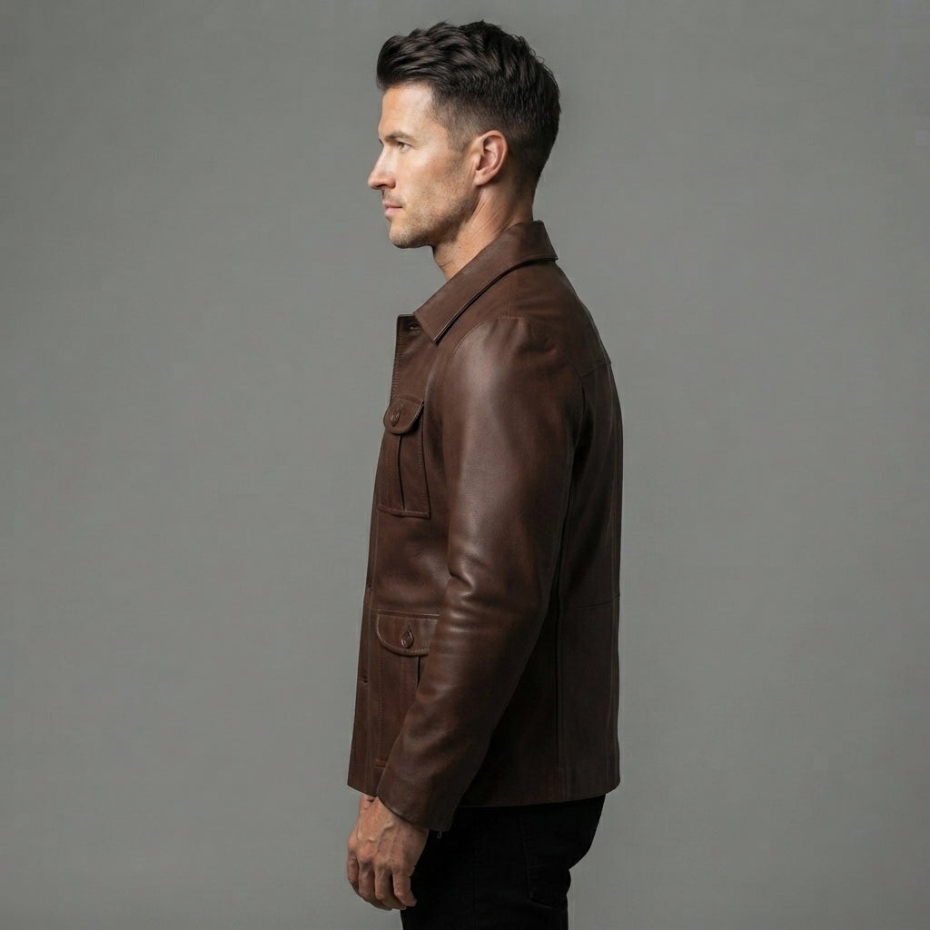 Buy Men's Brown Leather Safari Field Jacket