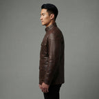 Men's Rugged Brown Leather Field Jacket