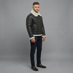 Men's Black Aviator Shearling Leather Jacket