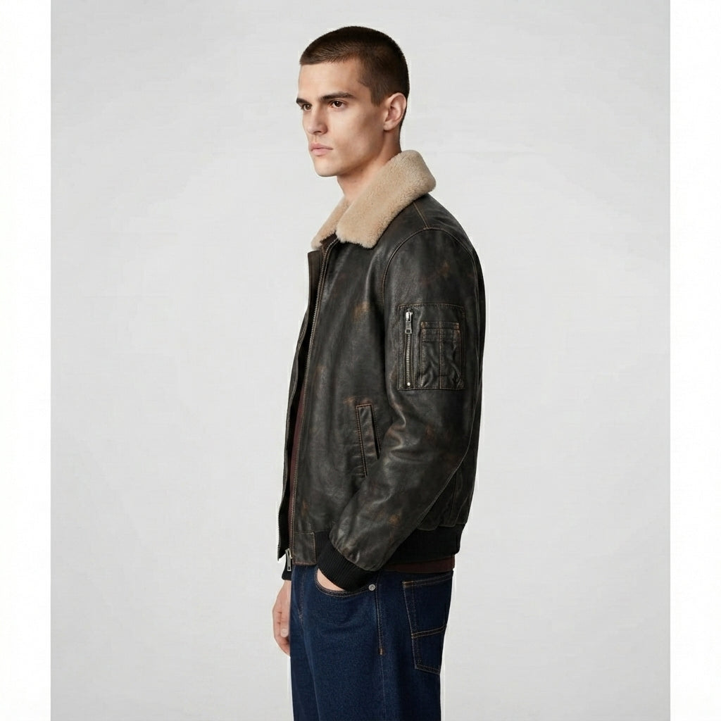 Men's A-2 Aviator Leather Bomber Jacket