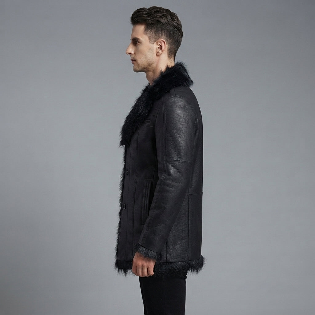 Men's Fur Cliff Black Leather Jacket
