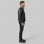 Basic Black Moto Cafe Racer Biker Leather Jacket for Men