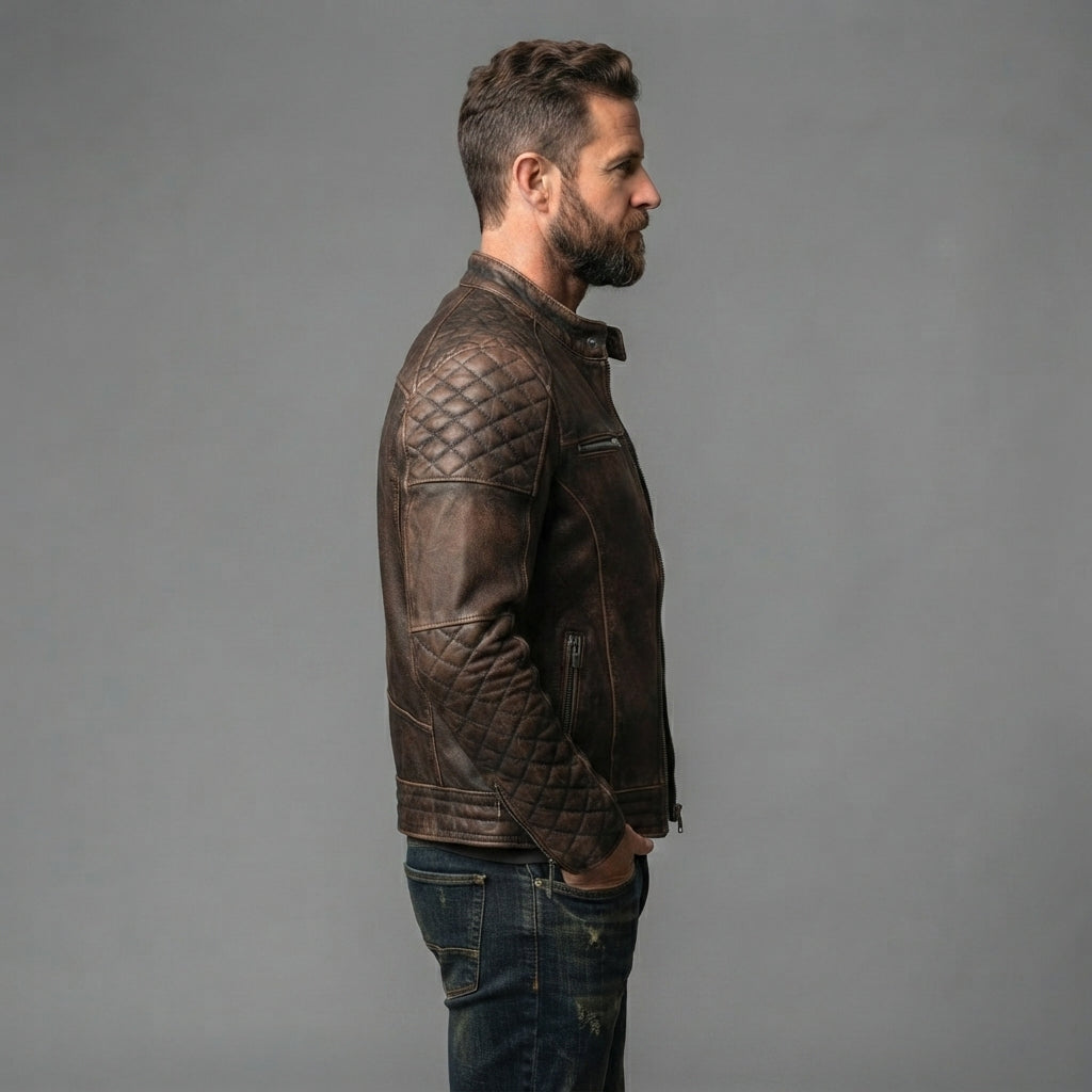 Men's Vintage Cafe Racer Leather Jacket