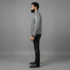 Men's Grey Leather Biker Jacket