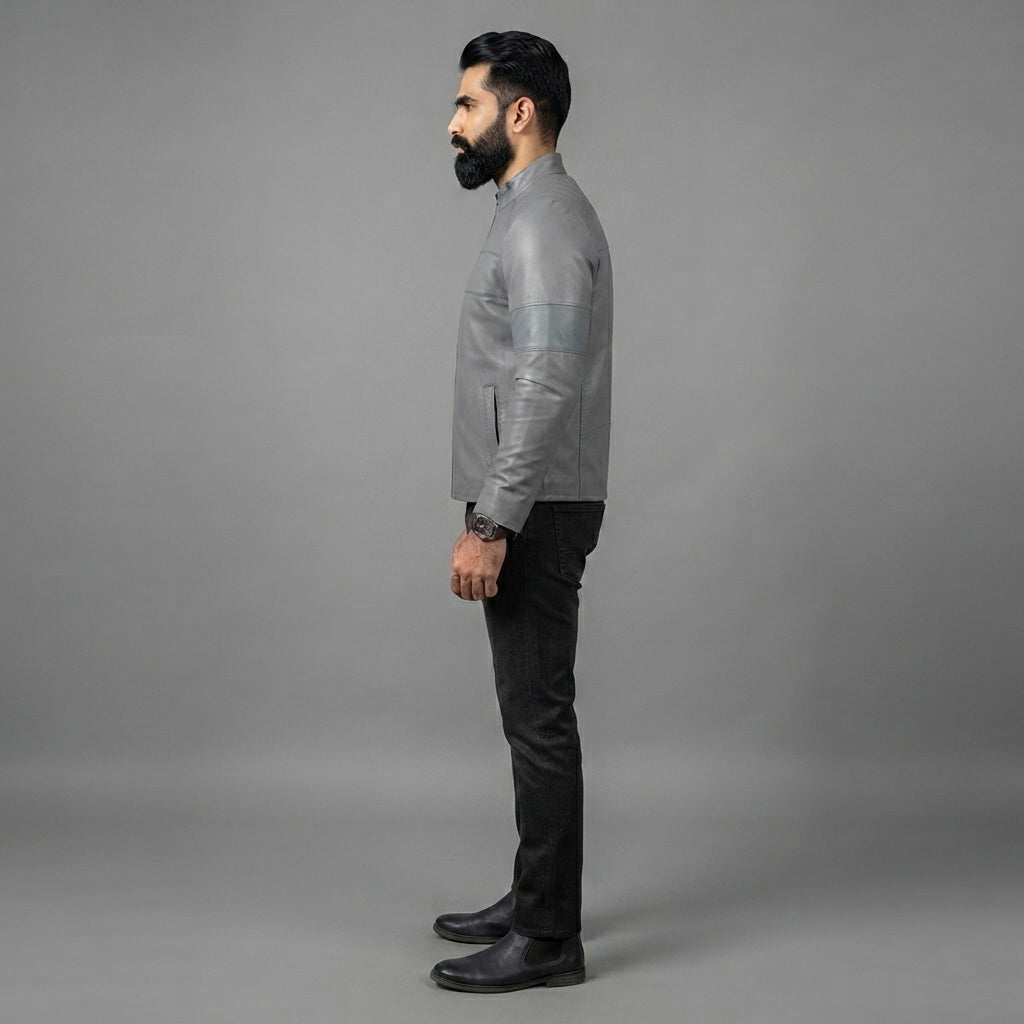 Men's Shinny Grey Biker Jacket