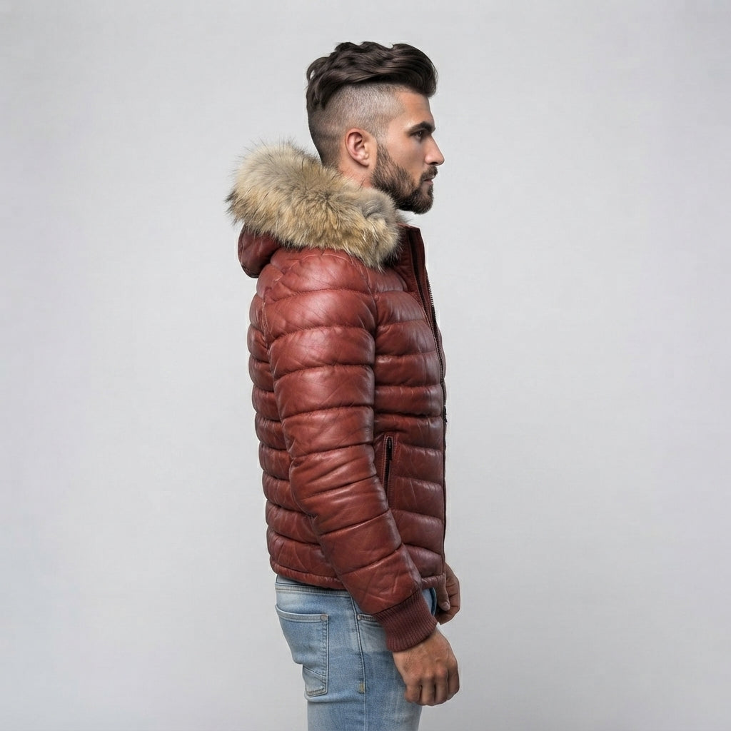 Mens Leather Goose Down Leather Jacket