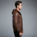 Men's Ethan Brown Hooded Leather Jacket