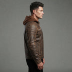 Men's Voguish Brown Detachable Hooded Leather Jacket