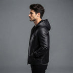 Men's Brown Leather Hooded Jacket