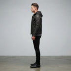 Men's Brown Leather Hooded Jacket