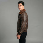 Men's Military Brown Leather Bomber Jacket