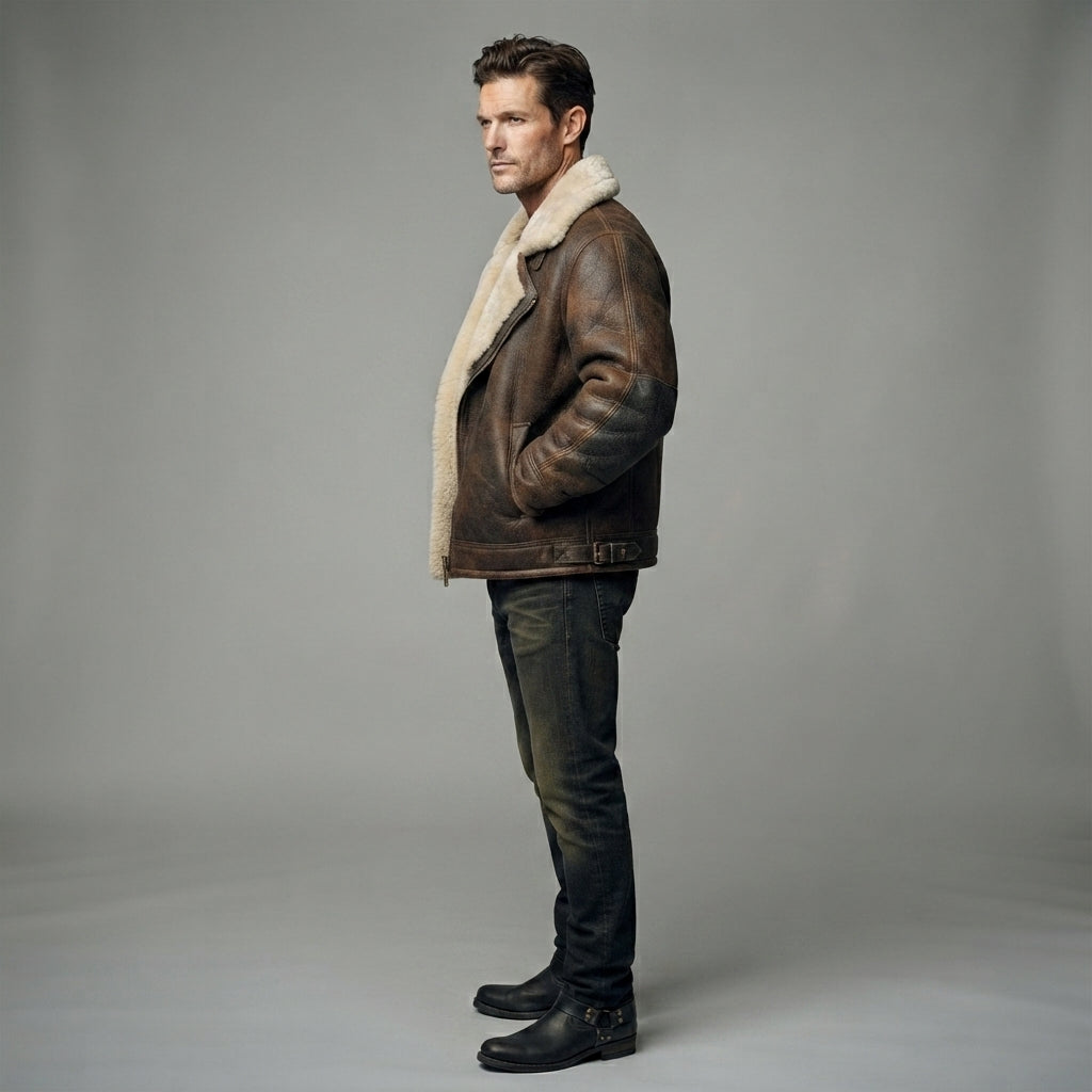 Men's Sheepskin Aviator Style Flying Jacket