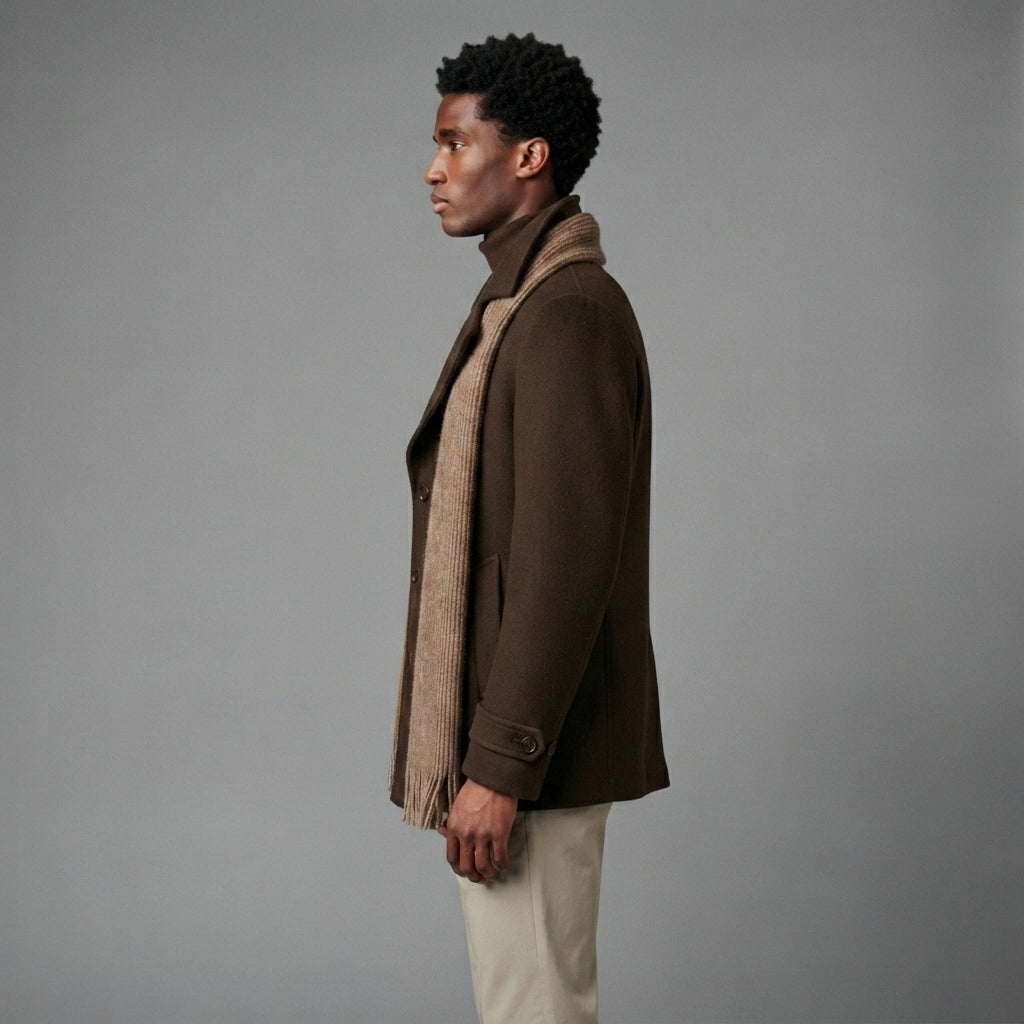 Men's Brown Leather Peacoat