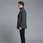 Men's Grey Leather Peacoat