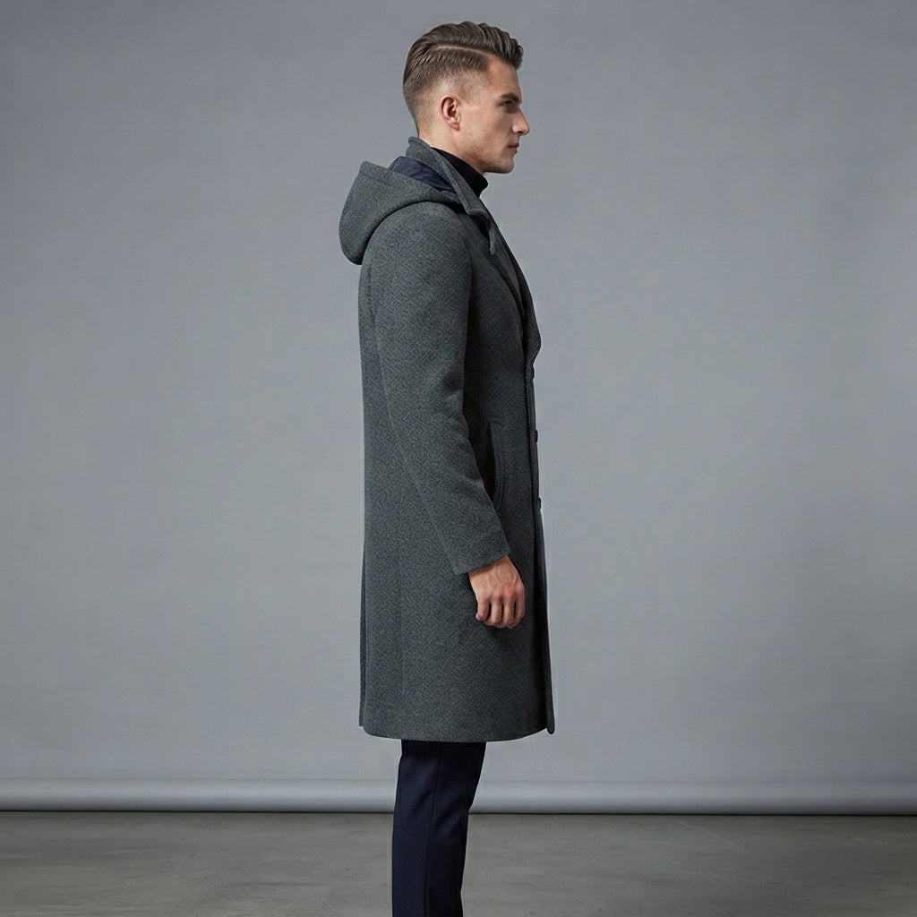 Men's Grey Leather Peacoat