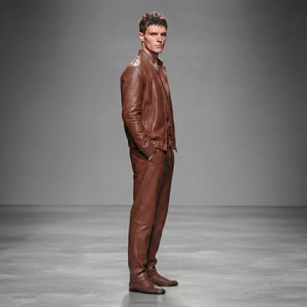 Men's Brown Leather Jumpsuit