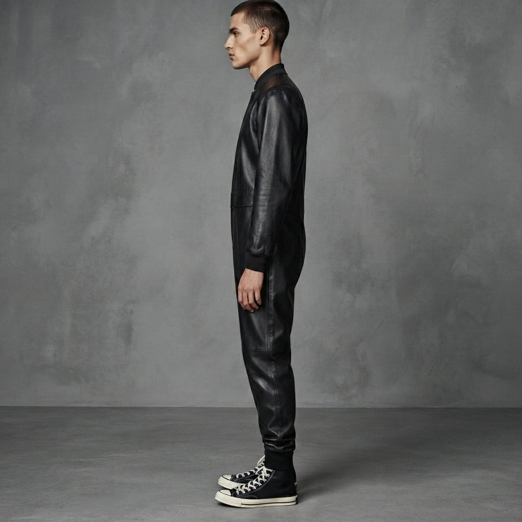Men's Black Leather Jumpsuit