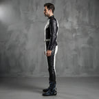 Men's Black & White Leather Jumpsuit
