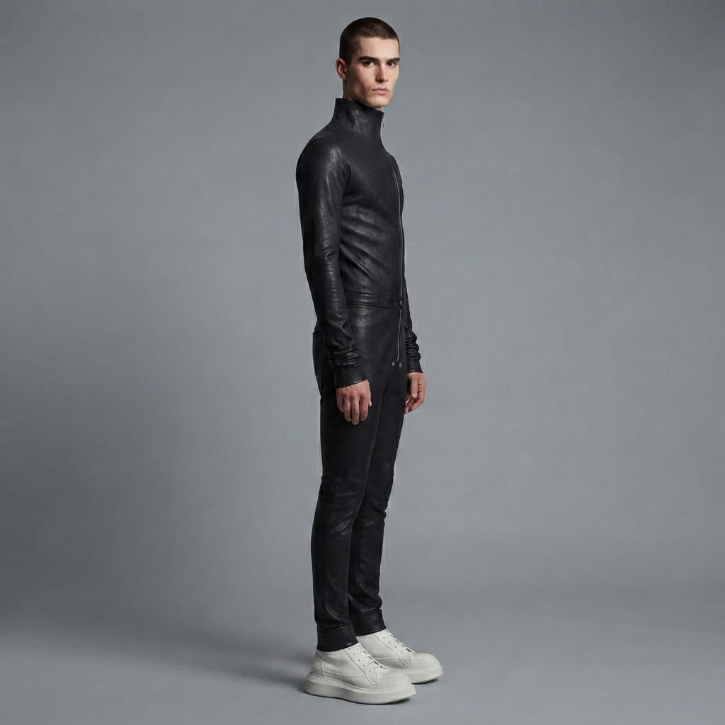 Men's Black Leather Jumpsuit