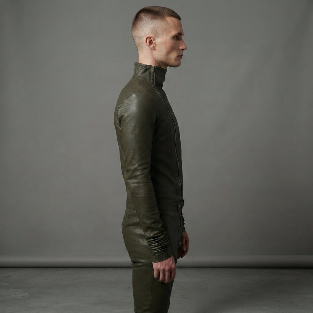 Men's Green Leather Jumpsuit