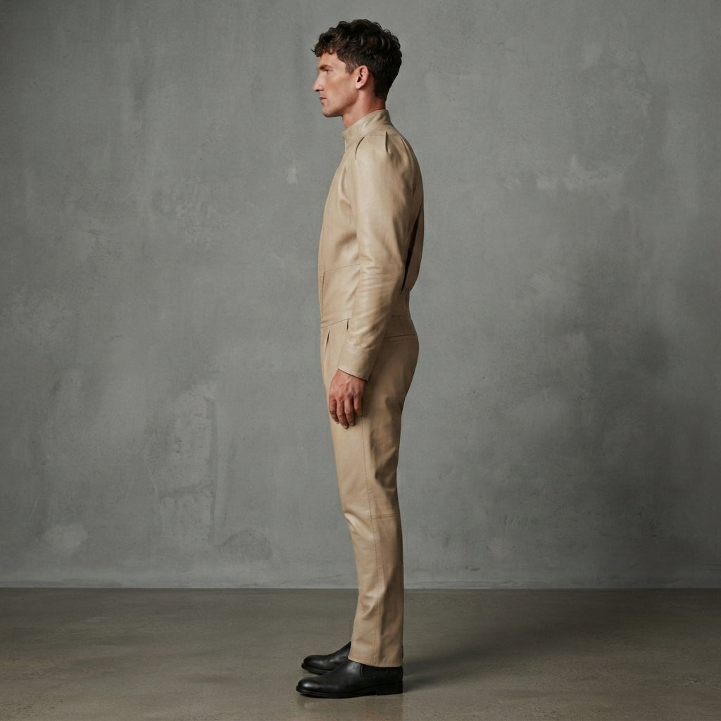 Men's Biege Leather Jumpsuit