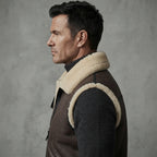 Men's Beige Brown  Shearling Leather Vest