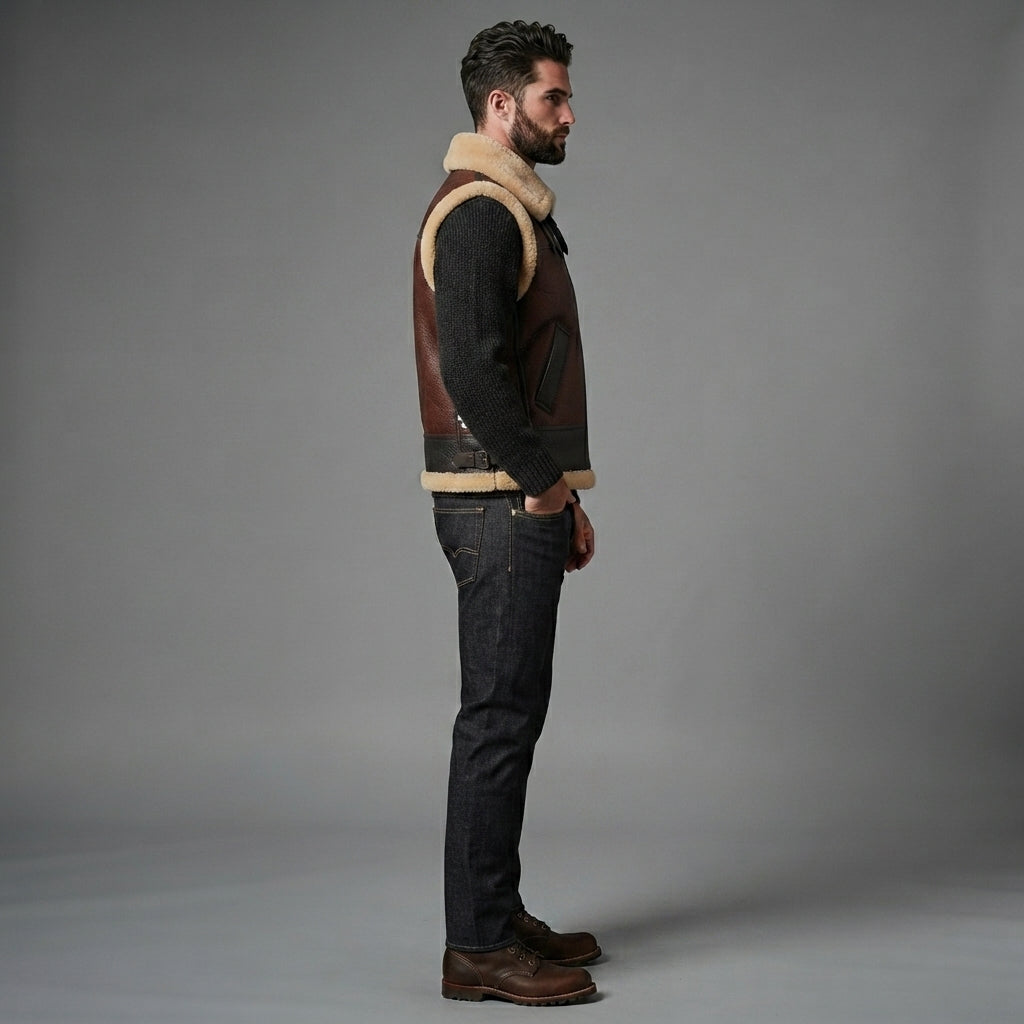 Men's  Brown  Shearling Leather Vest