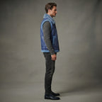 Men's Blue Shearling Leather Vest - Leather Outlet