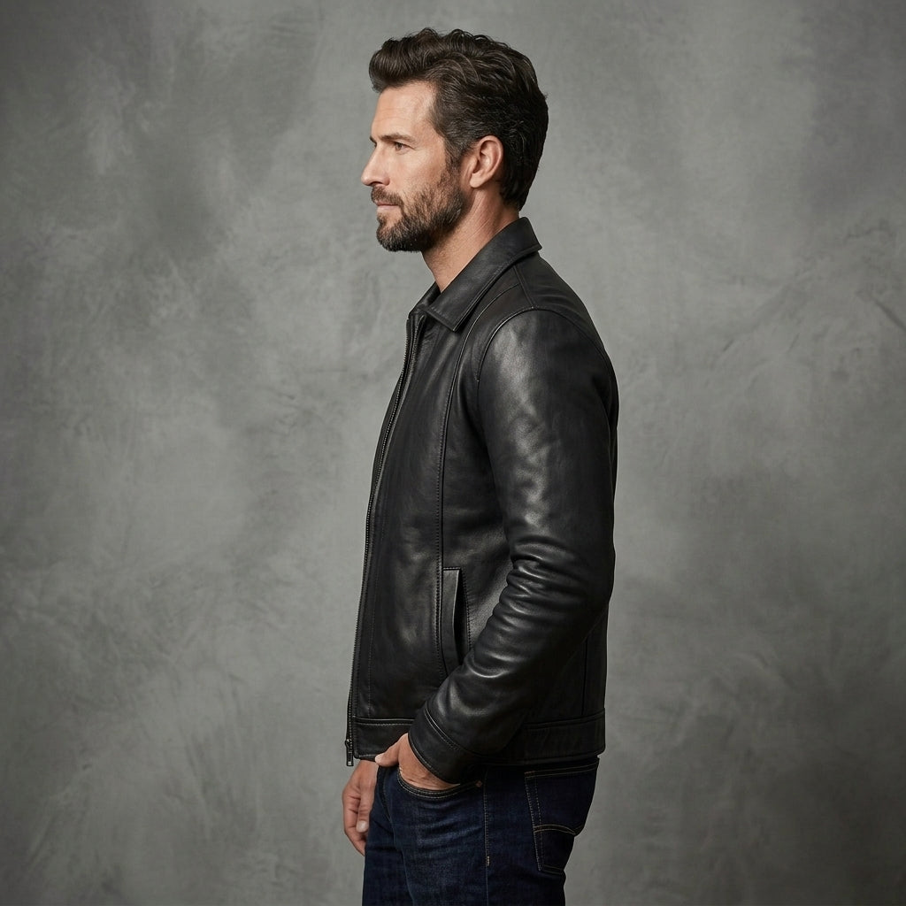 Men's Casual Black  Leather Jacket