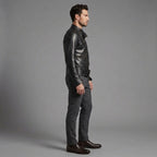 Black Plain Leather Jacket for Men