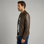Buy Men's Slim Fit Brown Leather Jacket