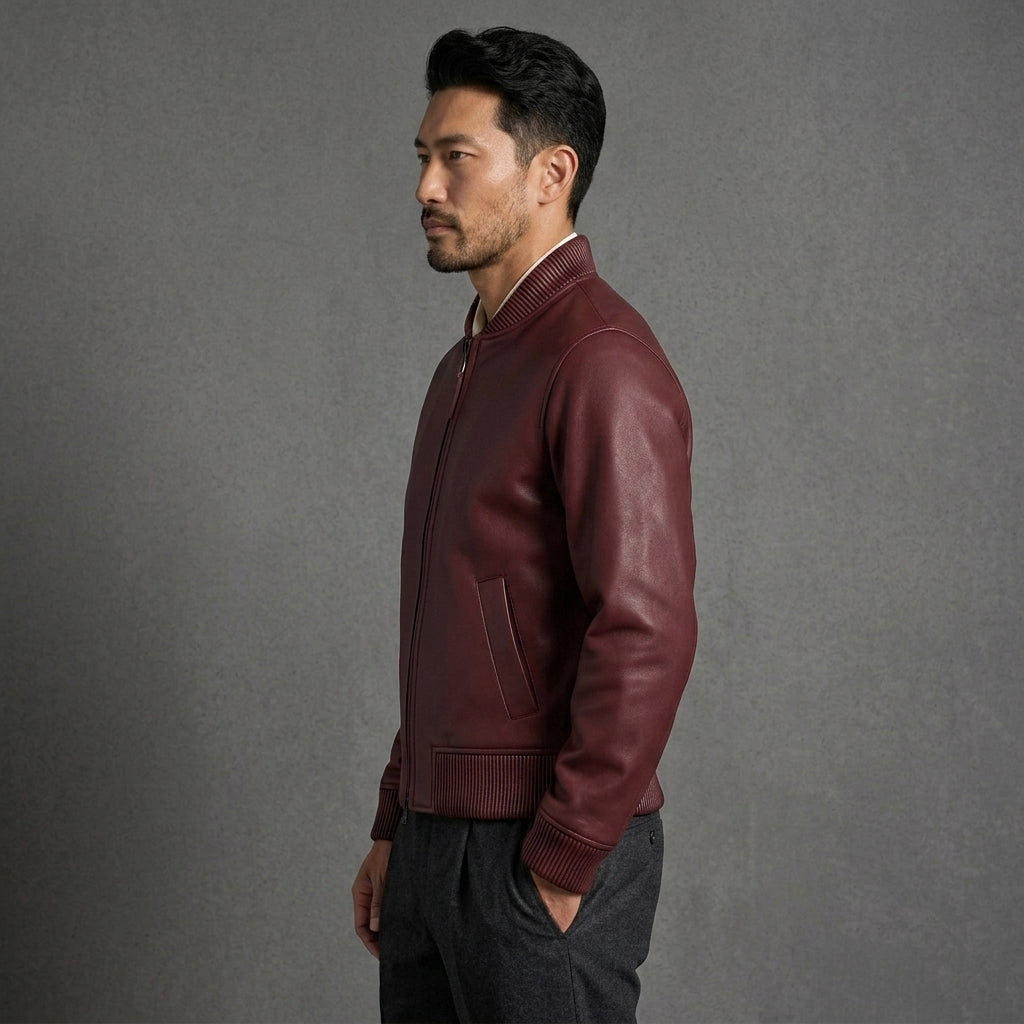 Men's Burgandy Leather Jacket