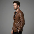 Men's Brown Leather Blazer