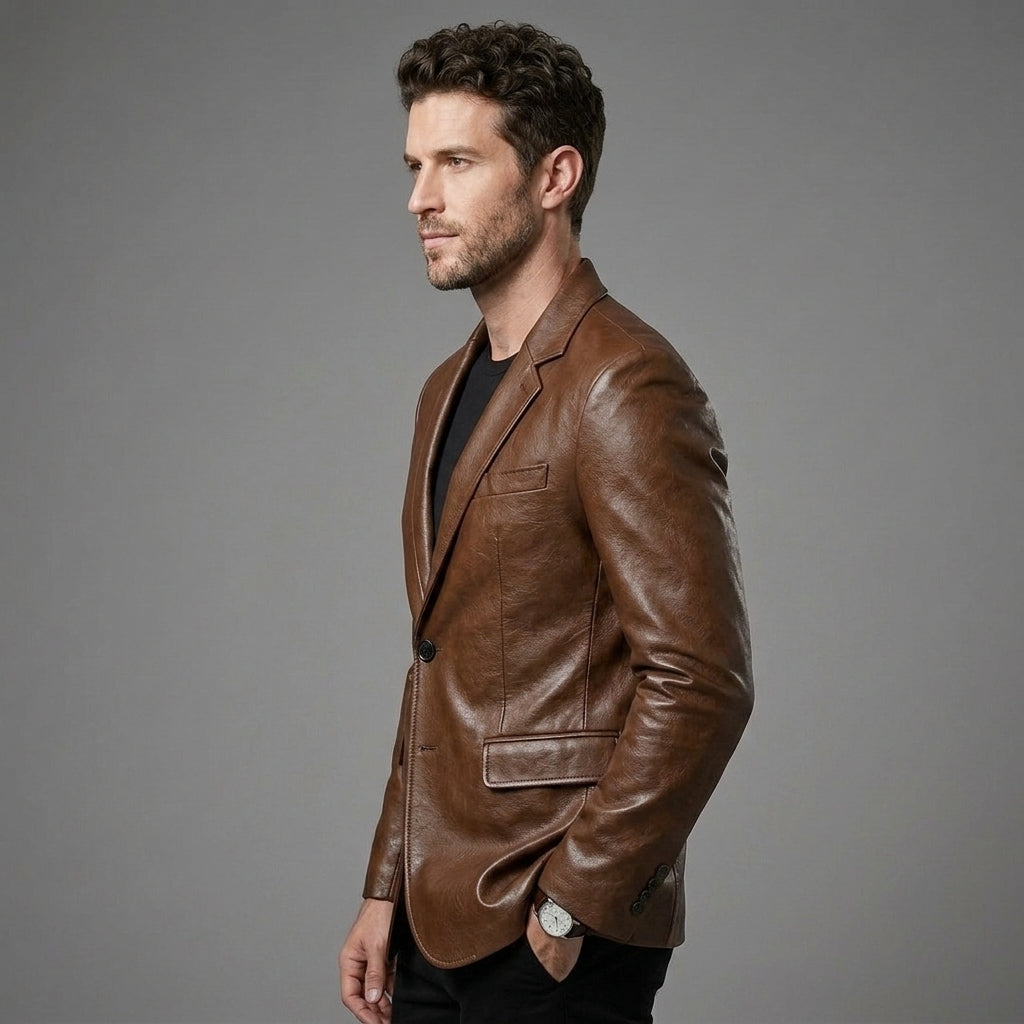 Men's Brown Leather Blazer