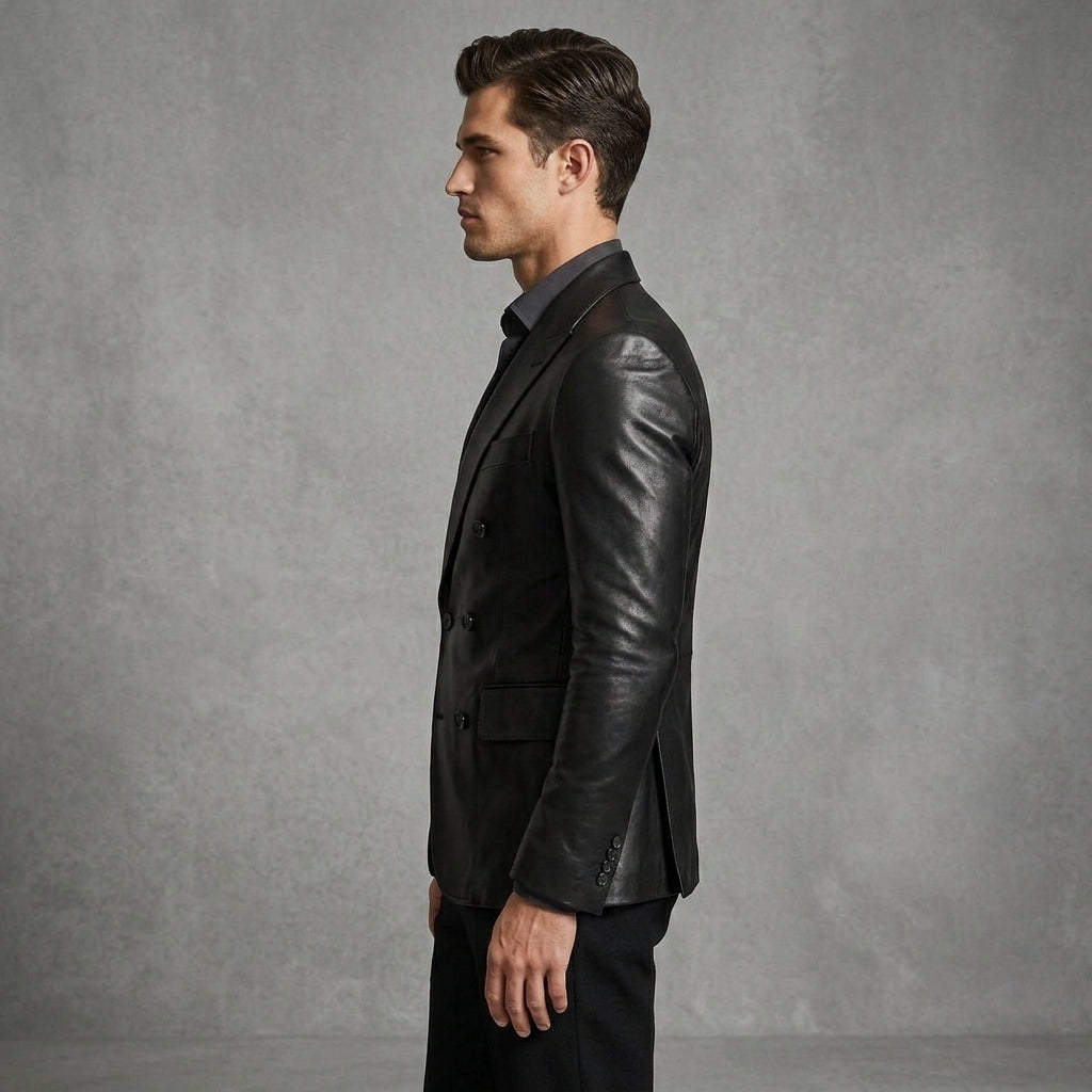 Men's Black Leather Blazer