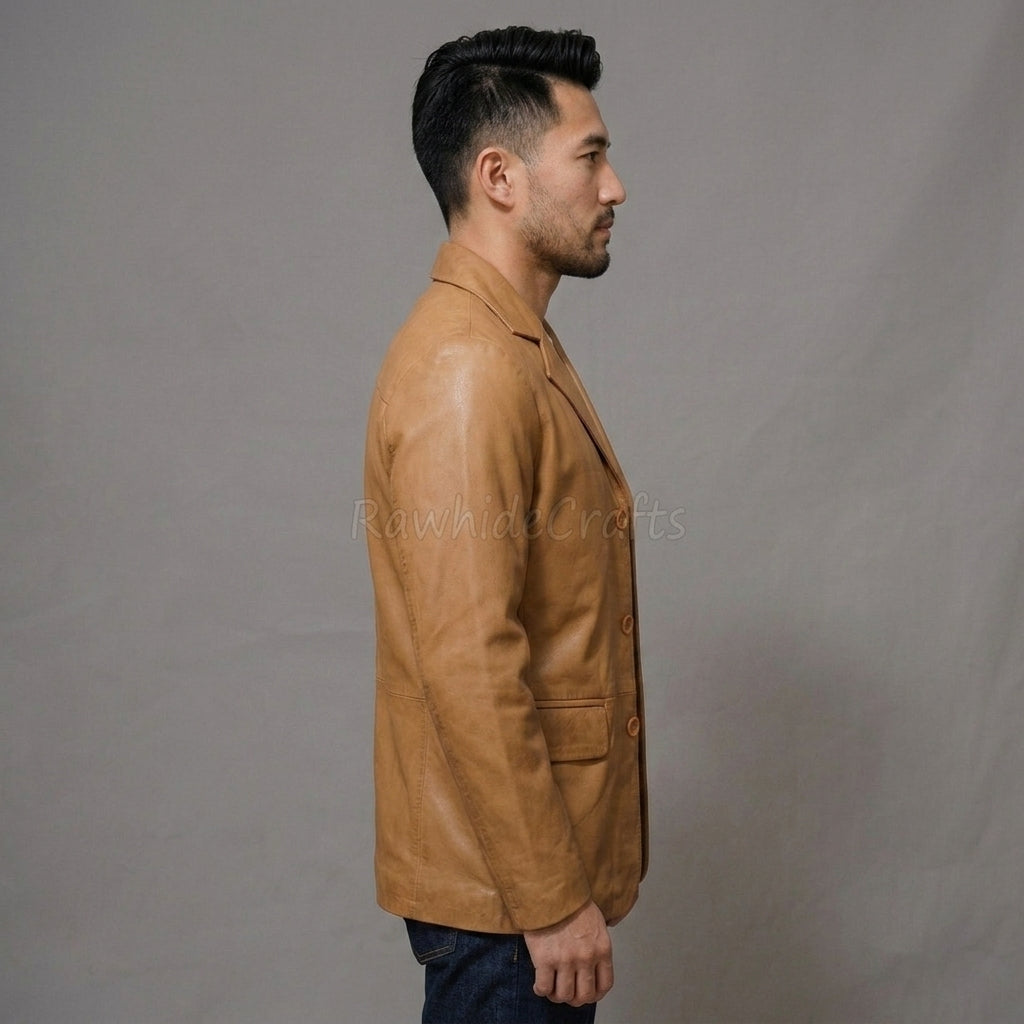 Men's Brown Leather Blazer