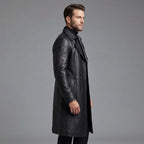 Men's Black Leather Trench Coat