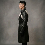 Men's Black & White Leather Trench Coat