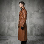 Men's Brown Leather Trench Coat