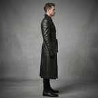 Men's Black Leather Trench Coat